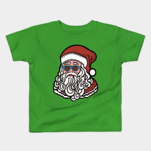 Santa Claus Wearing Blue Sunglasses White Background Kids T-Shirt